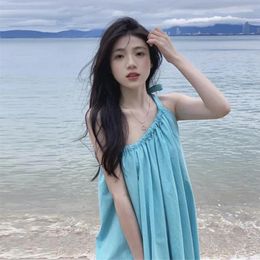 Casual Dresses Korean Style Women Summer Dress 2024 Beach Inclined Shoulder Loose Vestidos For Long Holiday