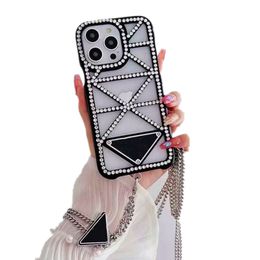 Luxury Diamond Glitter Phone Case Designer for iPhone 15 Pro Max 14 Pro Max 13 12 11 ProMax 14 Plus Case Bling Rhinestone Crossbody Hollowing out Mobile Cover Chains