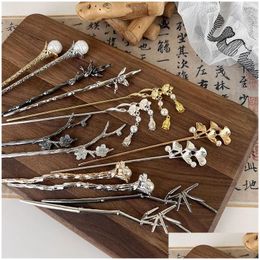 Hairpins Fashion Hair Stick For Women Girls Sier Gold Colour Elegant Pearl Crystal Hairpin Chinese Style Clip Accessories Drop Delivery Otrwq