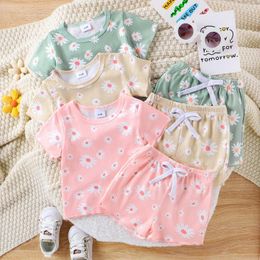 Clothing Sets Lioraitiin Toddler Girl Clothes Set Round Neck Short Sleeve Daisy Print Tops Elastic Waist Shorts Infant Summer Outfit