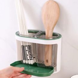 Kitchen Storage Compartment Utensil Holder Double-tube Chopstick Transparent Wall Mounted With Two For Cutlery Spoon