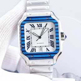 Zegarek designerski męski zegarek dla Womenwatch Square Watch Menwatch Relojes Designer Watches Wysokiej jakości mechaniczne luksusowe zegarki White Bule Pasek ze stali nierdzewnej