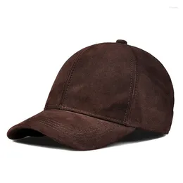 Ball Caps Winter Leather Hat Men Male Top Nubuck Cowhide Adjustable Baseball Cap Big Brim Suede Casual Fashion Women Hip Thin Gorra