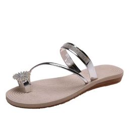 Slippers Slippers Womens Summer Flat Rinestone Flower Beach Slide Comfortable Pinch Toe Sandals H240326JS2X