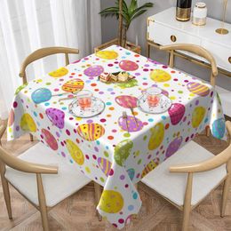 Happy Easter Eggs Square Table Cloth Waterproof Tablecloth Home Indoor Outdoor Dinning Cover Party Decor 60x60 Inch 240312