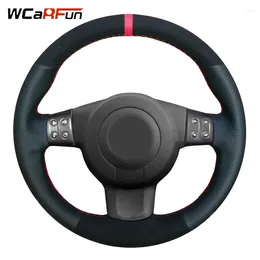 Steering Wheel Covers WCaRFun Black Suede Artificial Leather Car Cover For Seat Leon (2) 2006-2008 Ibiza (6L) 2007