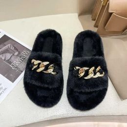 Slippers Slippers 2024 women Summer Women House Faux Fur Warm Flat Shoes Female Slip on Home Furry Ladies Size 36-43 Wholesale H240326KJGW