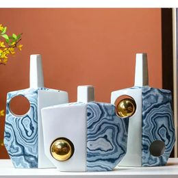 Vases Ceramic Vase Abstract Marbling Hollow Golden Ball Flower Arrangement Handicraft Ornaments Modern Home Decoration