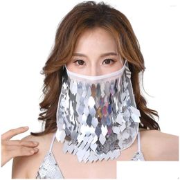Dancewear Accessories Stage Wear 2Pcs Glitter Sequin Mask Face Veil Exoticism Belly Dance Costume Accessory Bollywood Arabic Princ Dh2Xj