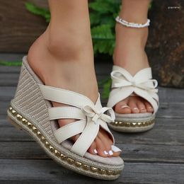 Slippers Wedges Women Bow Shoes Casual Sandals Summer Walking Cosy 2024 Designer Beach Dress Flip Flops Mujer Zapatos Slides