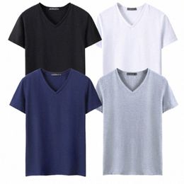 4 teile/los Kurzarm T-shirt männer Tops Tees V-ausschnitt Kurzarm Slim Fit T-Shirt Männer Casual Sommer T-shirt plus Größe S-5XL p5LS #