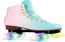 Ice Skates LIKU Quad Roller for Girl and Women with All Wheel Light Up Indoor Outdoor Lace Up Fun Ilminating Skate Kid 2209286449065