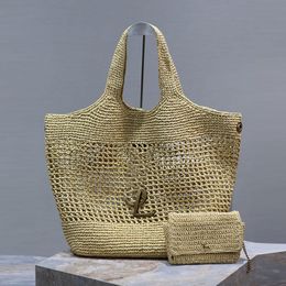 Designer rafia saco de grama tecido saco de compras lafite bordado luxo senhora ao ar livre praia férias moda personalizado mulheres bolsa letras de metal