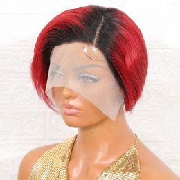 Straight Pixie Cut T1B/Burgundy Colour Short Human Hair Wigs Affordable Replacement Daily Use Wig For Beginner FY-1027