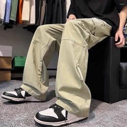 Men's Pants Zipper Pocket Men Sweatpants Vintage Loose Cargo With Elastic Waist Multi Pockets Soft Breathable For Daily
