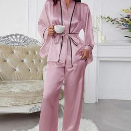 Women's Sleepwear Fashion Flare Sleeve Pyjamas Suit Women Satin Silk Sleepshirt 2Pcs Kimono Bathrobe Long Pyjamas Female Loungewear