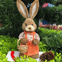 Garden Decorations 35CM Straw Rabbits Easter Party Home Wedding Ornament Po Props Crafts