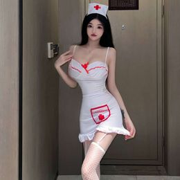 SEX DRESS Nurse Uniform, Camisole Dress, Pyjama Set, Sexy Backless Ruffled Edge, Buttocks Wrapped Jumpsuit 698883