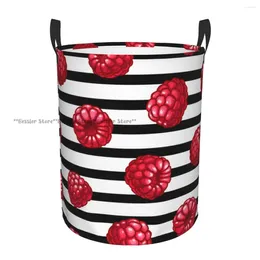 Laundry Bags Folding Basket Raspberries Striped And Berries Dirty Clothes Storage Bucket Wardrobe Clothing Organiser Hamper