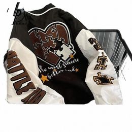 Autunno Retro Industria Pesante Ricamato Giacca Uniforme Da Baseball Uomini e Donne Allentato Patchwork Strada Varsity Giacca Coppia e3lZ #