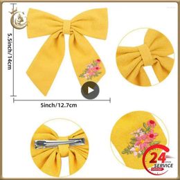 Hair Accessories Embroidery Bows Cotton Linen Barrette Baby Big Hairclip Children Cute Infant Spring Summer