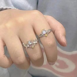 Cluster Rings 1 Piece Angel Devil Couple Cartoon Ring Moonstone Pair Opening Adjustable For Women Fashion Jewellery Gifts