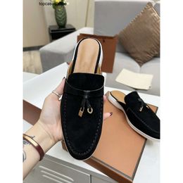 Loro Piano LP LorosPianasl Embellished Slides Charms Suede Slippers Luxe Red Blue Black Sandals Shoes Genuine Leather Toe Casual Flats for White Womens Dhgate Luxur