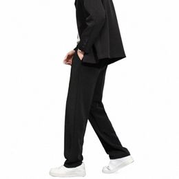 summer Ice Silk Men's Busin Casual Pants Spring Autumn Loose Suit Pants Men Solid Pleated W and Wear Dr Trousers A49 p4Vo#