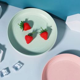 new 2024 Kitchen Plastic Plates Wheat Straw Food Sauce Dish Taste Board Snack Fruit Plates Round Household Dishes Modern Dinner Plates - for