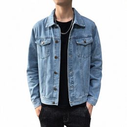 blue Denim Jackets for Men Classic Solid Casual Jeans Coats Cott Lapel Single Breasted Jeans Jacket Men Autumn Slim Jacket 5XL I4KE#