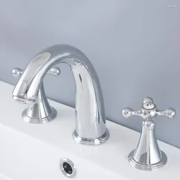 Bathroom Sink Faucets Basin Brass Faucet Chrome Deck Mounted 3 Hole Double Handle And Cold Water Tap Lnf978