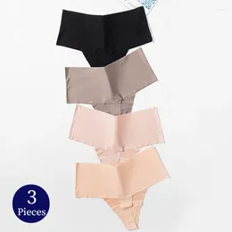 Women's Panties Giczi 3PCS/Set High Waist Seamless Thongs Silk Satin Female Underwear Sexy Lingerie Fashion V-Cut Cozy G-Strings