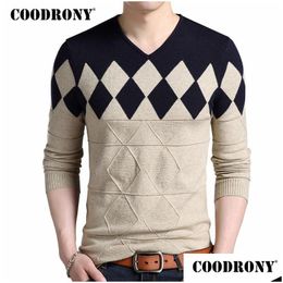 Men'S Sweaters Mens Cashmere Wool Sweater Men 2022 Autumn Winter Slim Fit Plovers Argyle Pattern V-Neck Pl Homme Christmas Drop Deliv Dhzuw