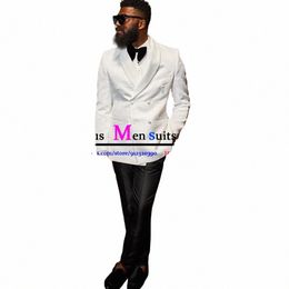 formal Double Breasted Men Suits Slim Fit White Jacquard Groom Wedding Dr Shawl Lapel Blazer Sets 2 Piece Suits for Men 2023 L7gS#