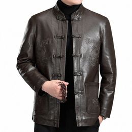 men's Autumn and Winter New Chinese Style Tang Suit Plush Leather Jacket f7Oh#