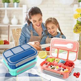 Dinnerware Bento Box Lunch 81oz Containers For Adults Kids Toddler Boxes With 4 Compartments Fork Leak-Proof Microwave