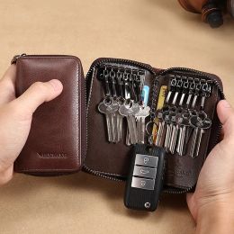 Keychains Vintage Genuine Leather Key Wallet Women Keychain Covers Zipper Key Case Bag Men Key Holder Housekeeper Keys Organiser
