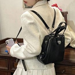 Backpack Y2k Style Women Purses And Handbags Heart Lock Buckle Trapezoid Sweet Advanced PU Fashion Black Messenger Bags