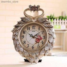 Desk Table Clocks Free Shipping Vintage Wall Clock Refined Twin Peacocks Table Clock Retro Home Decor Single Face Quartz Mute ABS24327