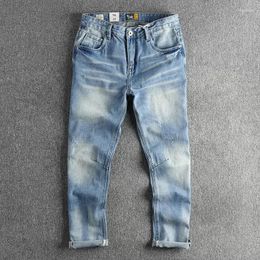 Men's Jeans 2024 Light Blue Ground White Three-dimensional Cut Small Straight Leg Trendy Youth Pants 3
