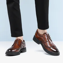 Casual Shoes Fashionable Men's Genuine Leather Block Business Classic Brown/black Lace Up Banquet Party Oxford