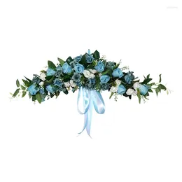 Decorative Flowers AT35 Artificial Rose Flower Swag With Blue And Green Leaves For Wedding Arch Front Door Wall Decor