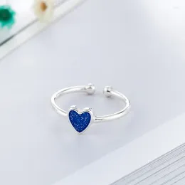Cluster Rings Charm Blue Heart Ring For Women Men Vintage Boho Knuckle Party Punk Jewelry Girls Gift 2024
