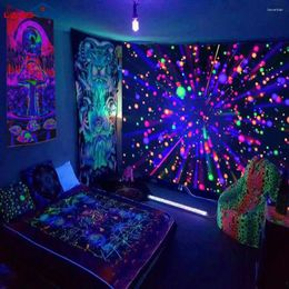 Tapestries Starry Sky Fluorescent Tapestry Lion Wall Hanging Cloth Decor Glow Under Ultraviolet Light Room Aesthetic For Kids