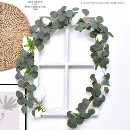 Decorative Flowers Hanging Vine With Hooks Wedding Artificial Garland Elegant Eucalyptus Rose For Home Garden Decor Indoor