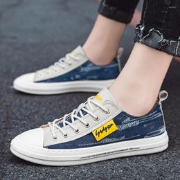 Casual Shoes 2024 Spring Canvas Men Korean Lace UP Printing Male Trend Flat Sneakers Sport Breathable Vulcanised