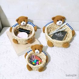 Storage Baskets 3 Sizes Handmade Woven Storage Basket Easter Bunny Bear Egg Basket Straw er Rattan Belly Garden Flower Pot Plant Basket