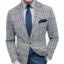 2022 New European And American Suit Coat Multicolor Busin Men's Casual Suit Coat Big Grid After The Central Slit Coat Men s9kP#