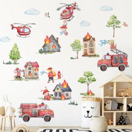 Stickers Large Cartoon Fire Truck Rescue Team Wall Sticker Removable Selfadhesive PVC Home Decoration for Living Room Bedroom