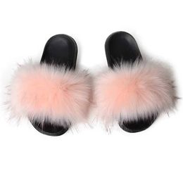 Slippers Slippers Artificial fur slider womens fluffy flat winter comfortable house sweet socks indoor flip H24032604R1